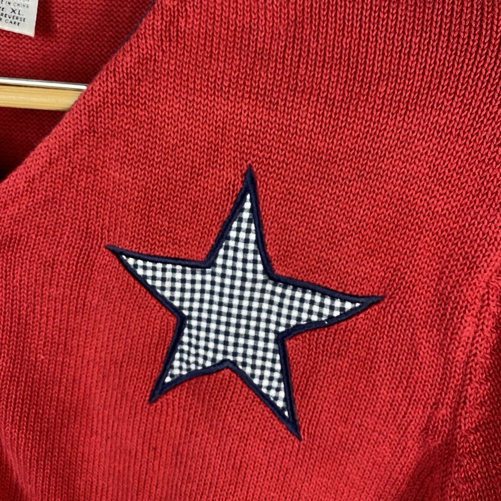 Vtg Norton Studio Short Sleeve Cardigan Sweater Patriotic Red Blue Stars Size XL - Picture 3 of 7